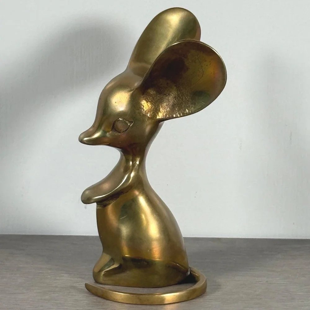 Big Ear MCM Stylized Solid Brass Mouse Figurine Made in Korea 5.25